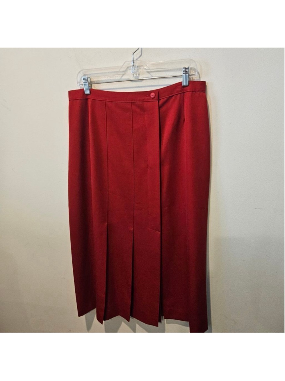 Women's Paola Rossini Red Pure New Wool Pleasted Midi Skirt Made in Italy 10 - Picture 6 of 15